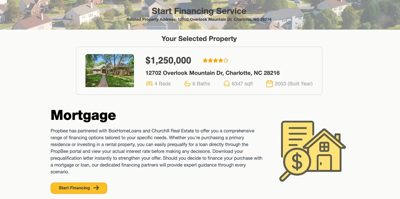 Card image of selected property price and mortgage options